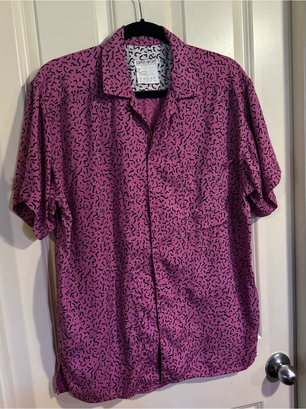 Vintage Esprit Short-Sleeve Pink Patterned Button-Up Shirt